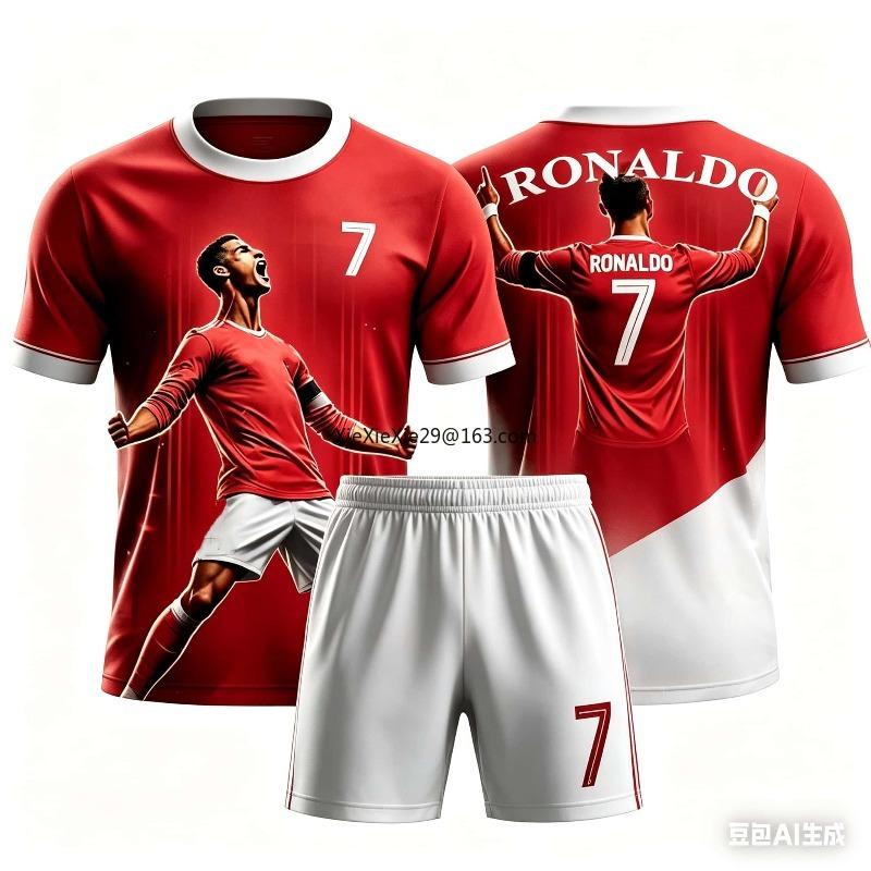 Summer Children's Adult Set Parent Child 3D Short Sleeved Shorts Football Shirt AI #7 Ronaldo Printed Boys' and Girls Sportswear