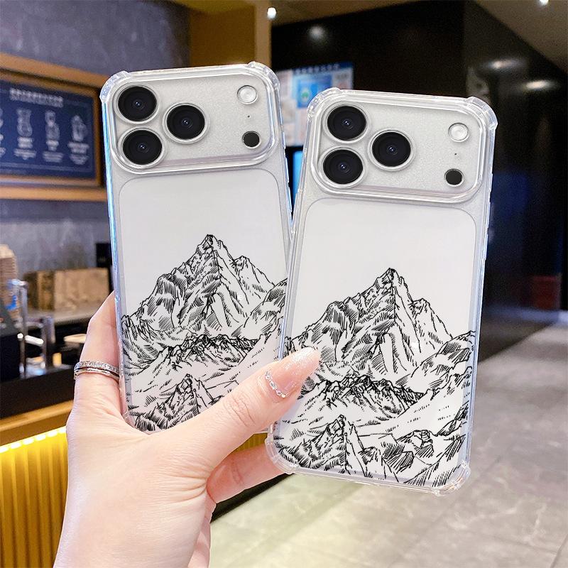 Factory direct supply Minimalist wind lines Snow mountain mobile phone case four corners Anti-drop UV printing Apple 16promax protective case