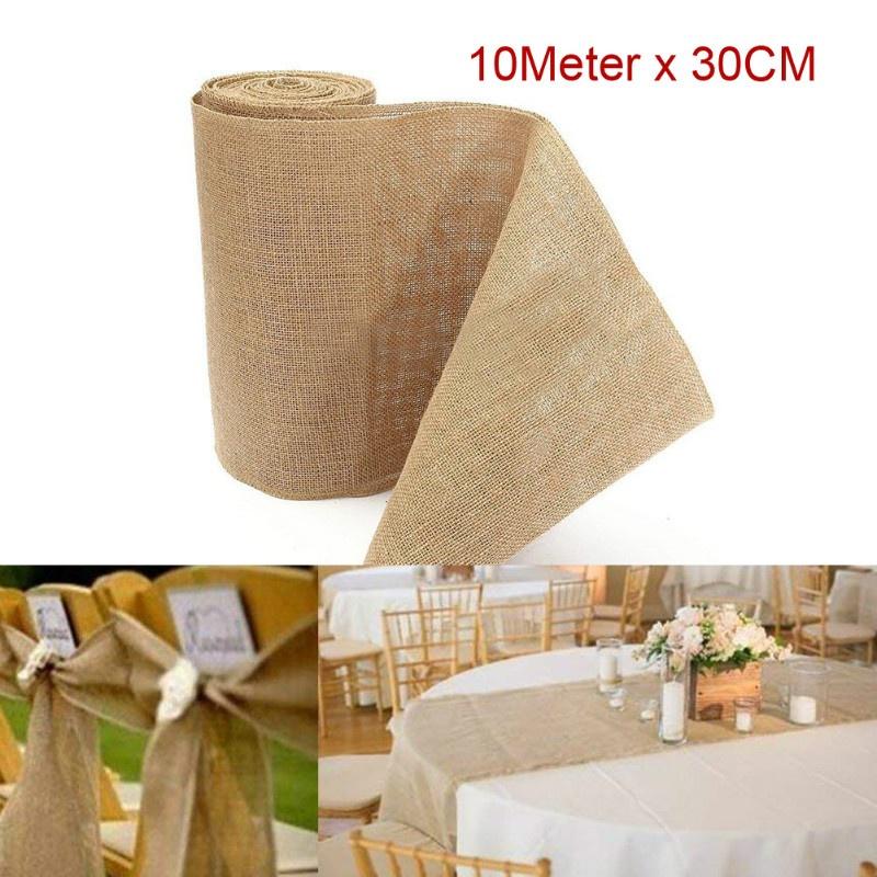 10 M * 30 Cm Natural Yellow Linen Ribbon Wedding Party Chair with Retro Home Decorations