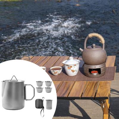 Camping Cup Pot Picnic Fishing Tea Kit with 4 Teacups Outdoor Travel Barbecue