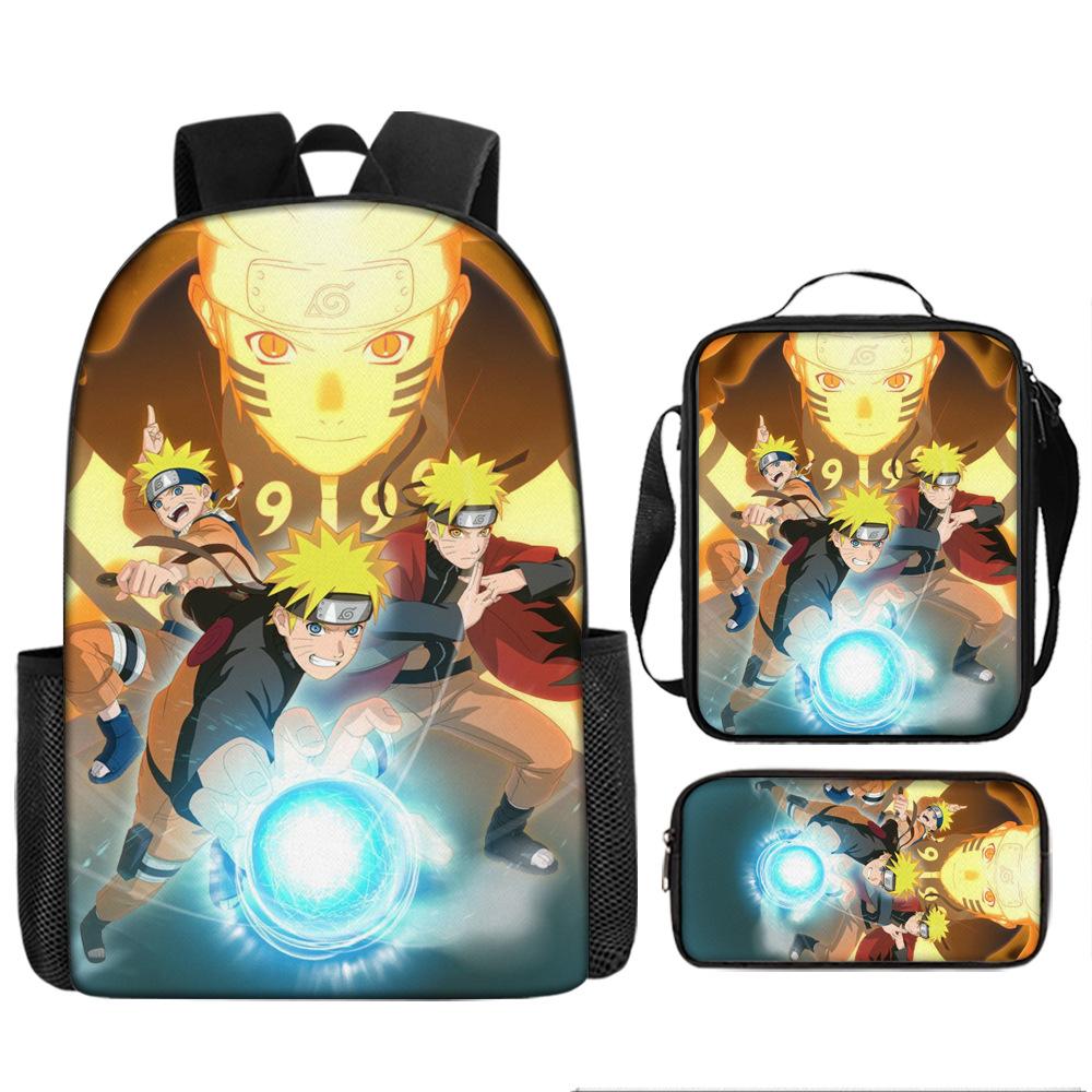 Primary school students' new Naruto cartoon schoolbag three-piece backpack large-capacity backpack
