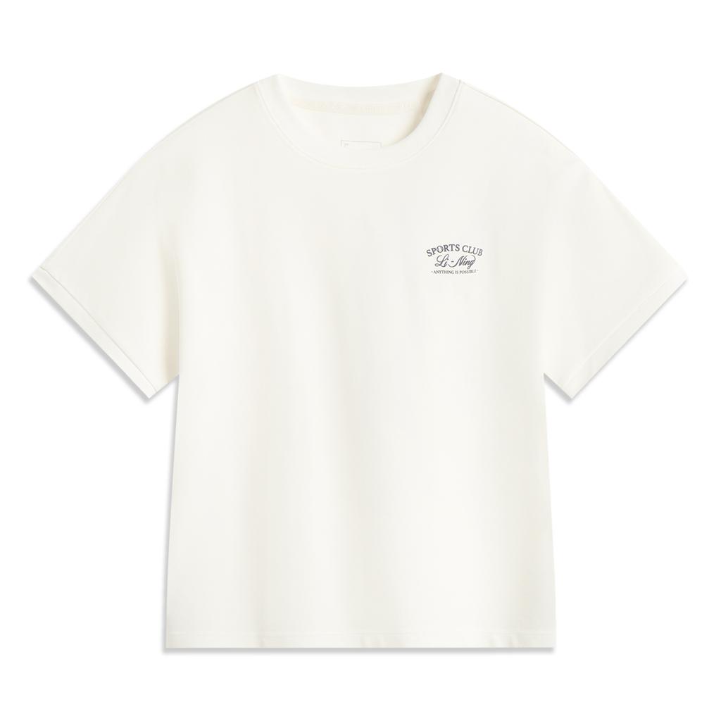 Li Ning Sports Lifestyle Series Casual Simple Letter Round Neck Pullover Loose Short Sleeve T-Shirt Women T-Shirt Off-White AHSV464-4