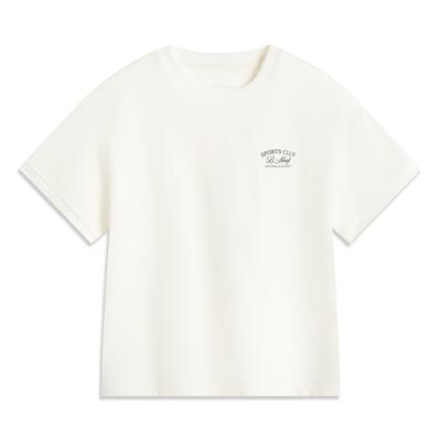 Li Ning Αθλητική Σειρά Lifestyle Casual Απλό Πουλόβερ με Στρογγυλή Λαιμόκοψη και Γράμματα Χαλαρό κοντομάνικο T-Shirt Γυναικείο T-Shirt Εκρού AHSV464-4