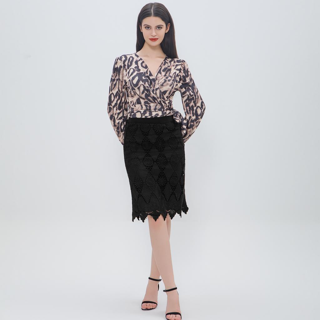 Rhinestone Skirt Women's Hollow High Waist Lace A- Line Half Skirt High-grade Black Knitted Mid-skirt