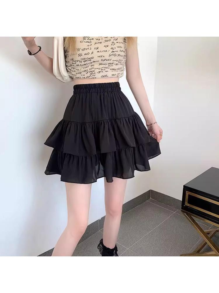 Women's Summer 2022 Pleated A-Line High-Waisted Petite Skirt with Slimming Design