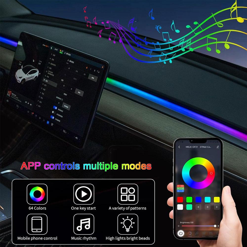 For Tesla Model 3/Y LED Lights Interior Center Console Dashboard RGB Ambient Lighting USB Car Led Strip Lights APP Model Y