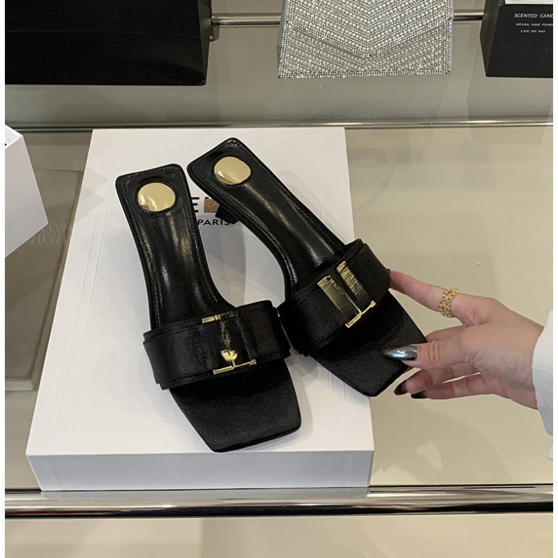 Temperament outer wear thin heel toe cool slippers women's black 2025 new summer fashion sexy high heels
