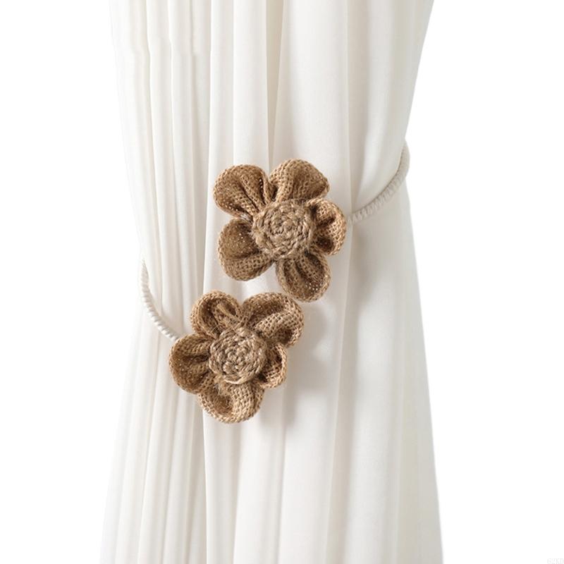 62KD 2 Pack Bohemian Flower Curtain Tieback Japanese Decorative Curtain Drapes Holdbacks Drapery Holder Clip Home Decorations