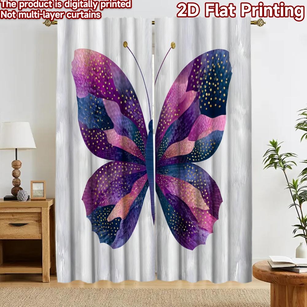 2D Flat Printing 2pcs Curtain Curtain Colorful Artistic Butterfly Digital Printed Polyester Drapes Party Decorations Use for Art