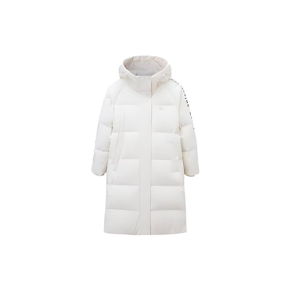 Anta Warm Long Down Jacket With Letter Print Women outerwear Paper-White 162148925-1