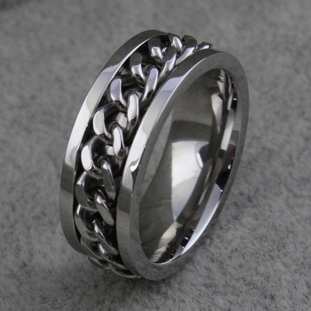Titanium Gift Rotatable Classic Wedding Chain Ring Stainless Steel Women and Men Finger Ring