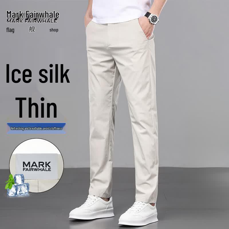 MARK FAIRWHALE Men s Summer Ice Silk Slim-Fit Straight Casual Pants 32