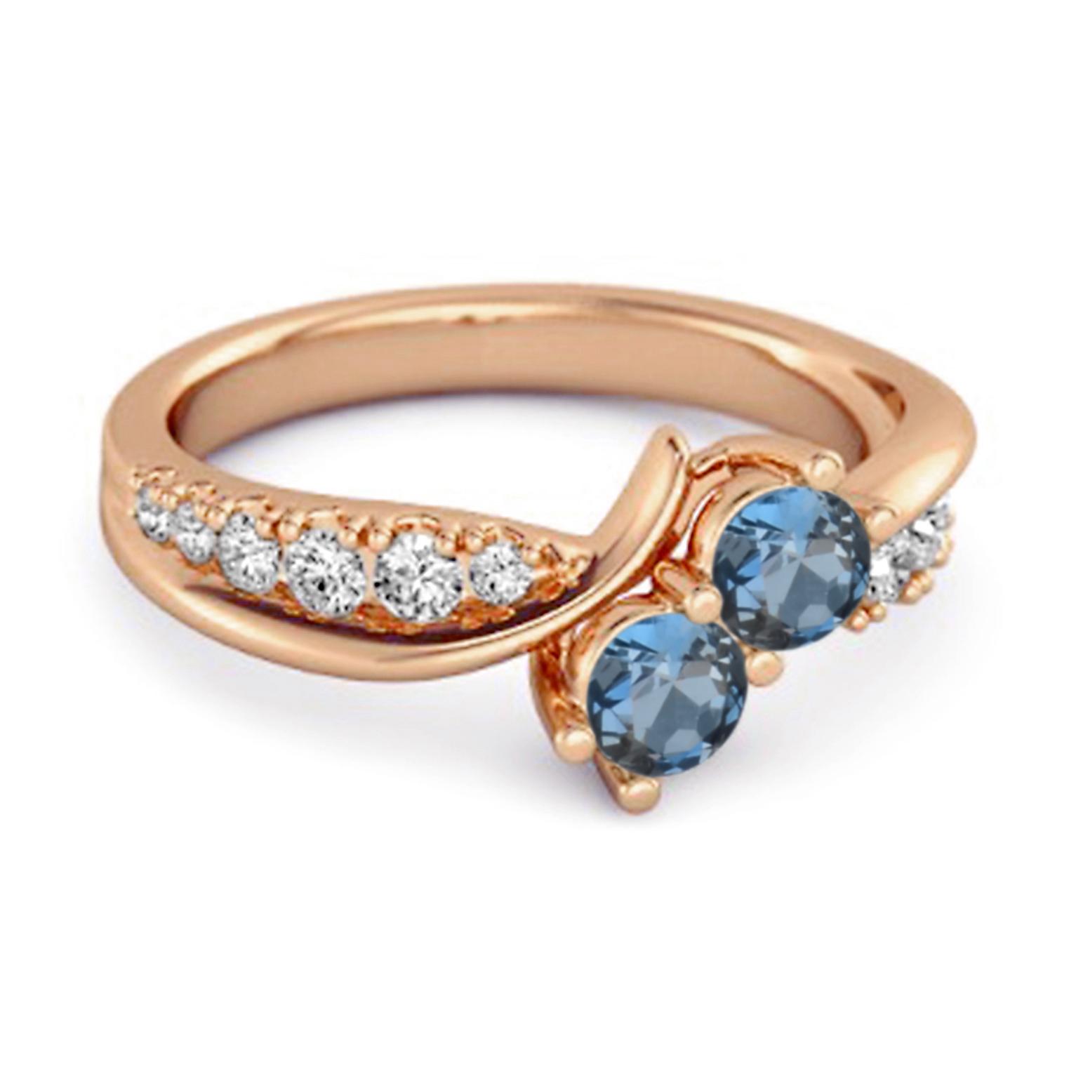 London Blue Topaz Twin Stone Pave Bypass Ring - 925 Sterling Silver Rose Gold Vermeil 9