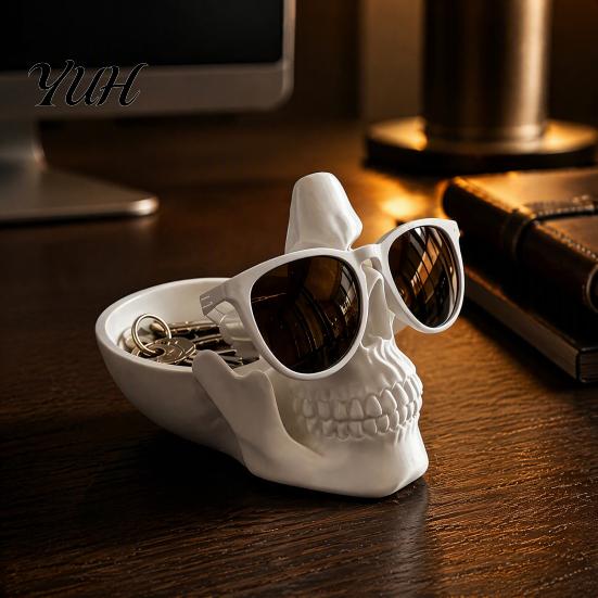 Entryway Key Tray 3D Printed Skull Desk Organizer Tray, Novelty Eyeglass Holder with Nose Rest, Spooky Room Decor Creative Coin Jewelry Catchall