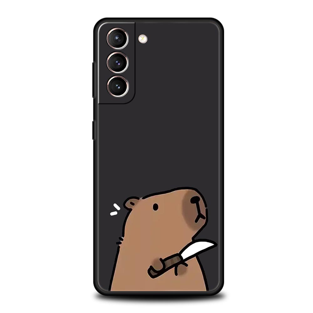Cute Capybara Phone Case For Samsung Galaxy S26 Ultra S25 Plus S24 FE S23 S22 5G S21 S20 Cover Black Soft