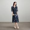 SOFSIL Elegantes bedrucktes Midi-Kleid mit V-Ausschnitt