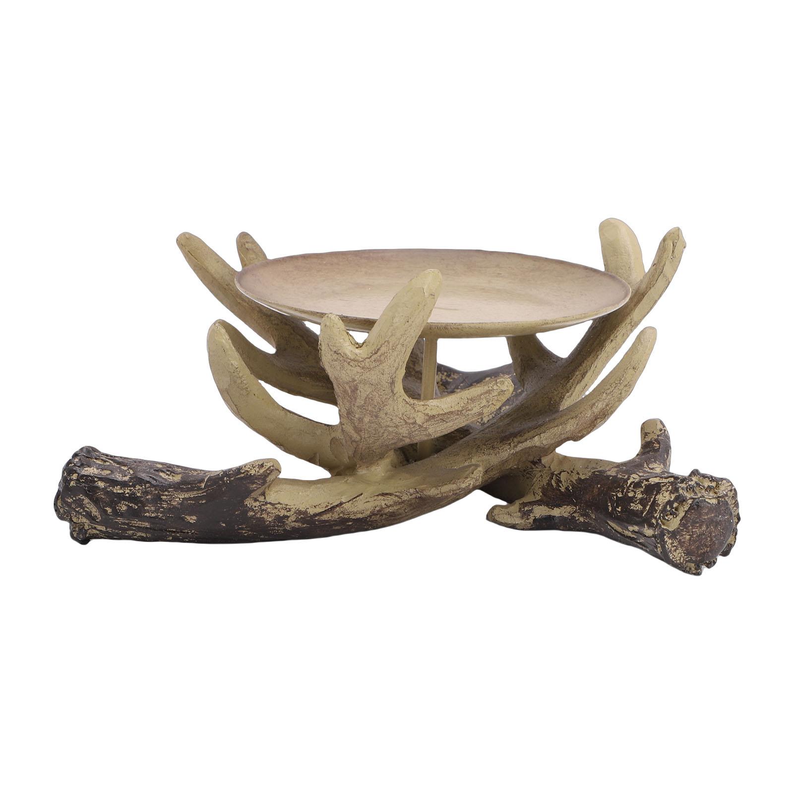 Resin Candle Holder Imitation Deer Horn Candlestick Holder Rustic Tray Decoration for Home Living Room Bedroom