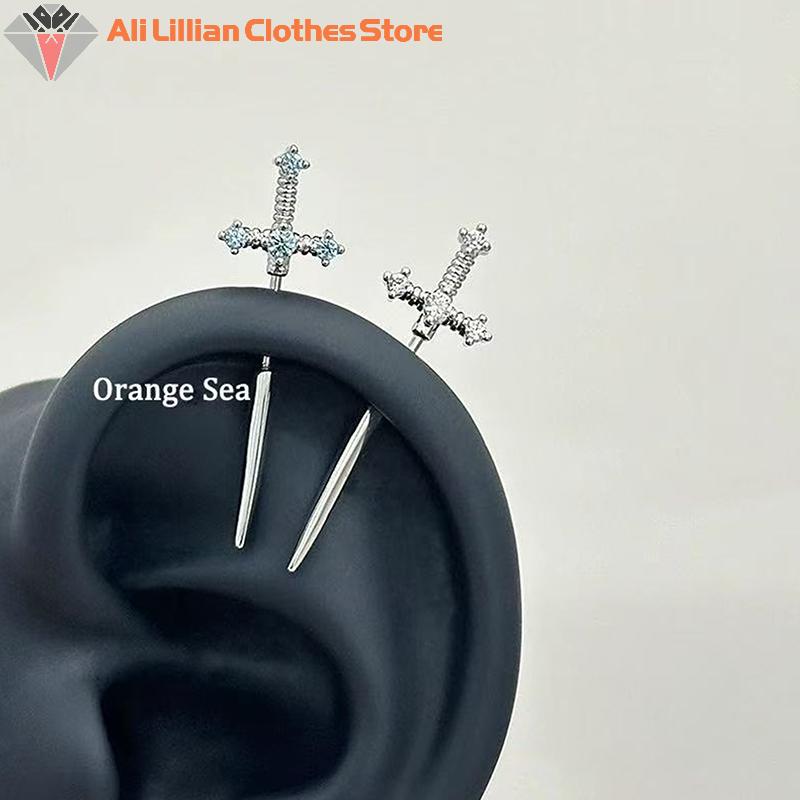Neue Schwertförmige Strass-Kreuz-Ohrringe Punk Zirkon Schwebendes Helix-Piercing Ohrknorpel Für Damen Herren Schmuck Partnergeschenke
