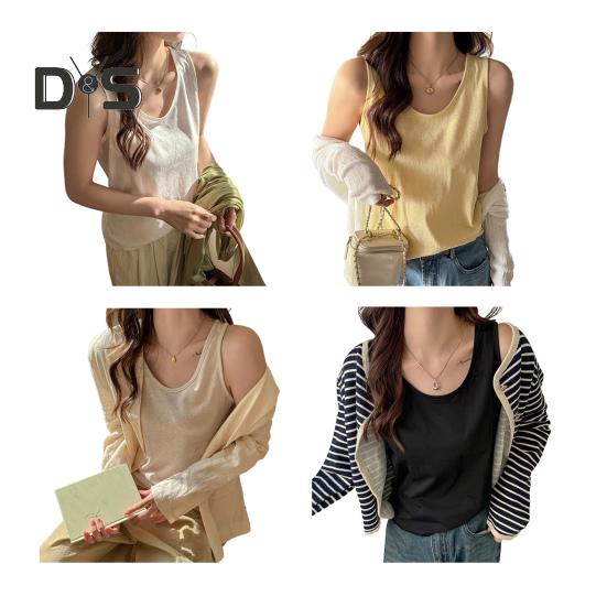 Women Vest O-Neck Sleeveless Loose Fit Tank Tops Solid Color Casual Camisole Summer Versatile Daily Tops