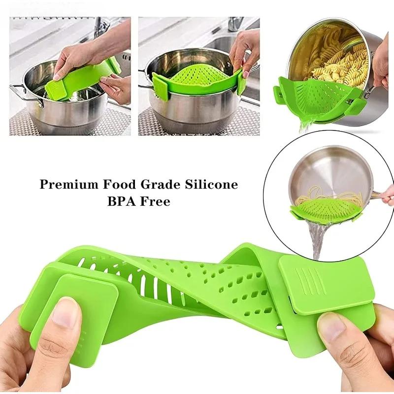 1Pc Silicone Clip on Strainer for Pasta Meat Vegetables Fruit, - Fit All Pots and Bowls