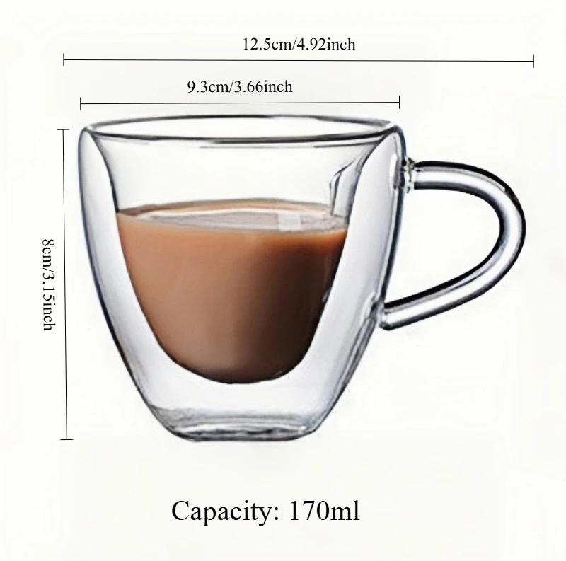 

170/280ml Borosilicate Double Wall Heat Resistant Glass Cup Heart Shape Coffee Tea Milk Cup with Handle for Home Office Travel 170ml -280ml