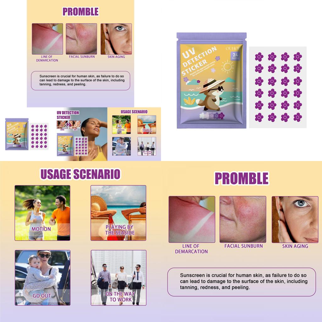 Ouhoe Flower Uv Detection Stickers For Summer Outdoor Skin Protection With Color Changing Feature