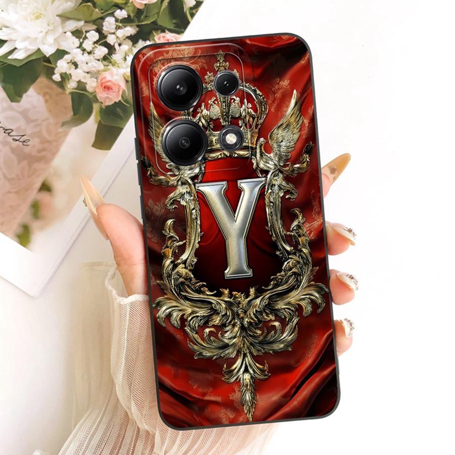 For Xiaomi Redmi Note 13 Pro 4G Case for Note13 Cover Initial Letter Crown Soft Silicone for Redmi Note 13Pro 5G Phone Capa