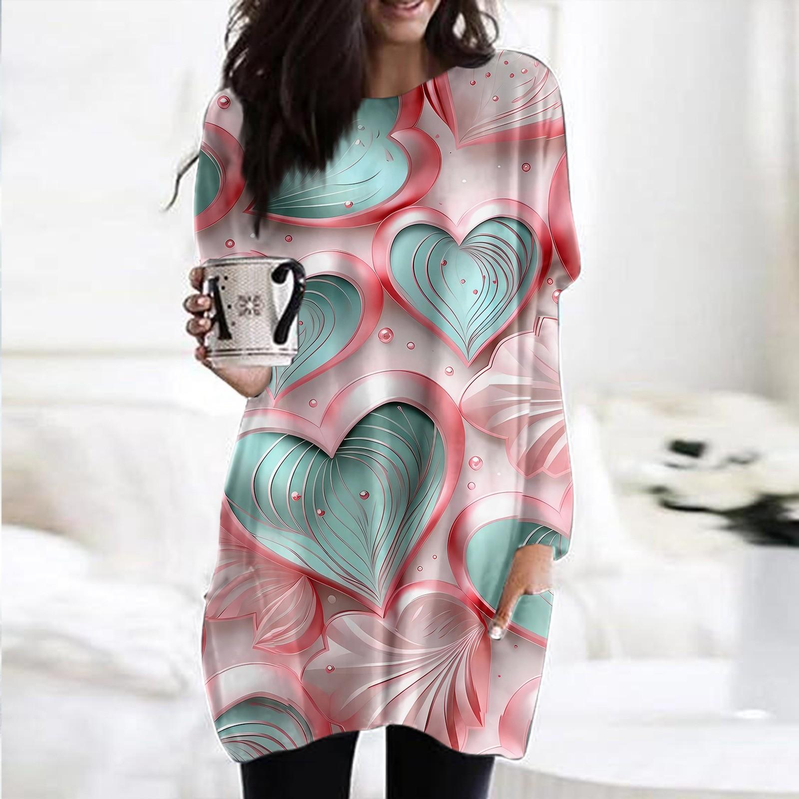 

Женский модный повседневный топ с длинным рукавом и круглым вырезом ко Дню святого Валентина с принтом в виде сердца S розовый