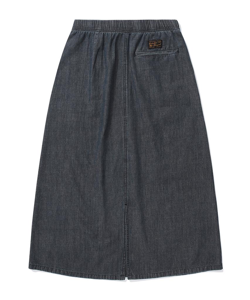 Columbia University Sl-Label Belted Denim Long Skirts Black Denim