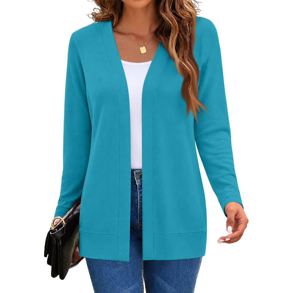 Women's Long Sleeve Knit Cardigan Mid-Length Open Front Casual Sweater