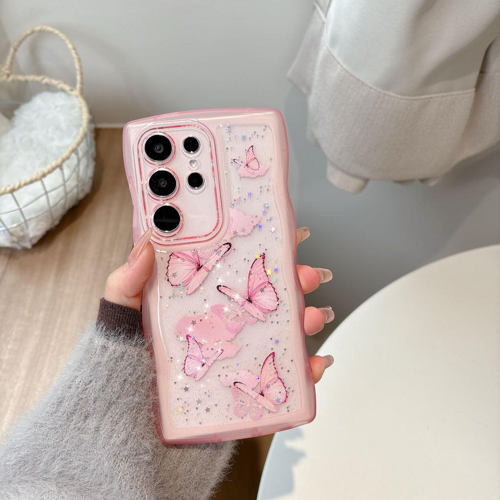 Glue Glitter Powder Butterfly Suitable for Samsung S25ultra Mobile Phone Case S24U S23FE Fashion Wave A56