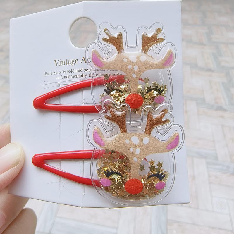 1 Pair Cute Christmas Hair Clips for-Snowman,Reindeer & Tree Hair Accessories with Glittery Red Elastics,Ponytail & Bangs Clips