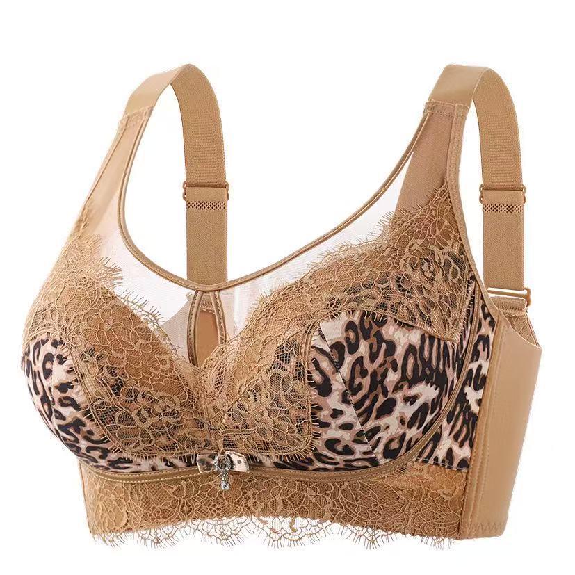 2026 Light Sexy Leopard Print Push-Up Bra with Lace and Side Support for a Flattering Silhouette