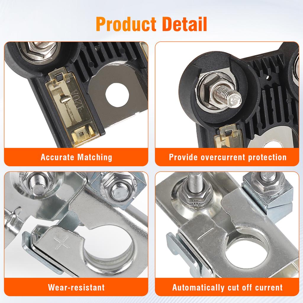 3-Hole Brass Battery Term Clamps 200A 120A Fuse Kit W/ Nut For 2011-2014 Ford F-150 AL3Z-14526-AA BT4Z-14450-AA AE5Z14526BA