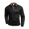 Men's Spring Autumn Solid Color Plaid Pocket Lapel Long Sleeve Sports Polo Shirt