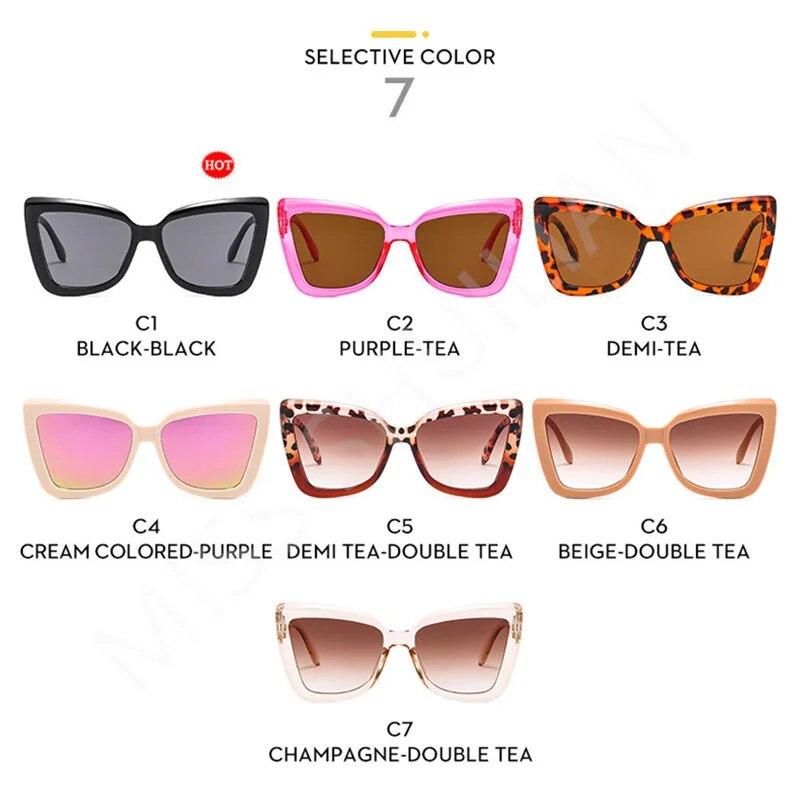 Luksusowe okulary przeciwsłoneczne Cat Eye damskie Vintage Fashion Oversize Mirror Sun Glasses damskie Retro Summer Style Duże oprawki