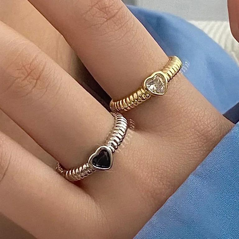 Ring Zircon Heart Rings For Women Cute Fine Jewelry Minimalist Adjustable Accessories Gift  HipHop Party Wedding Creative