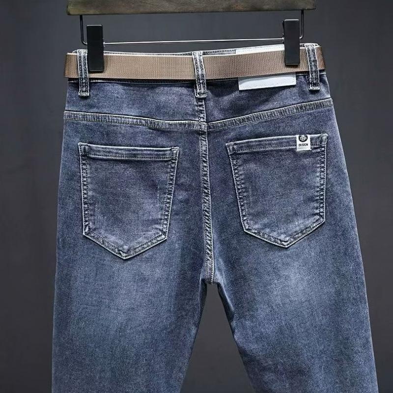 American high street embroidered jeans men's summer new loose men's pants trendy brand ruffian handsome slim-fitting elastic straight-leg pants