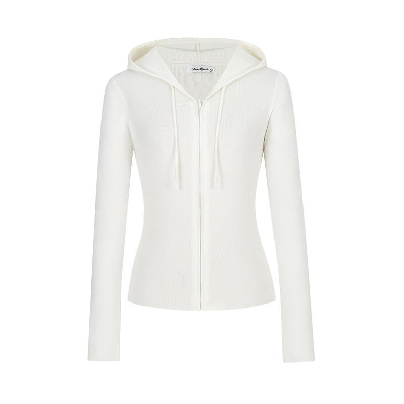 New hooded knitted cardigan jacket women's waist pinch thin slim short top