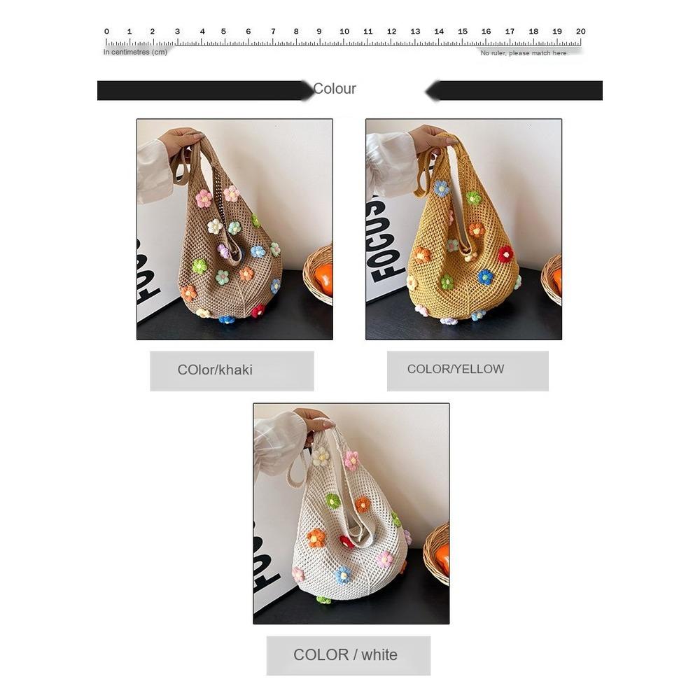 Large capacity hollow knitted bag, fashionable and trendy commuting tote bag, yarn knitted vacation beach bag, single shoulder crossbody bag