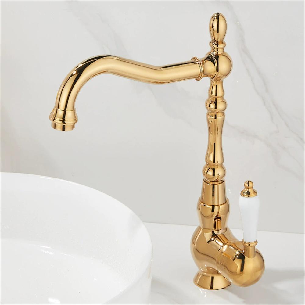Tuqiu Золотий Високий Змішувач Ванна Кран Раковина Кран Кухня Кран Антикварний Умивальник Кран Раковина Змішувач Гаряча Холодна Змішувач Кран