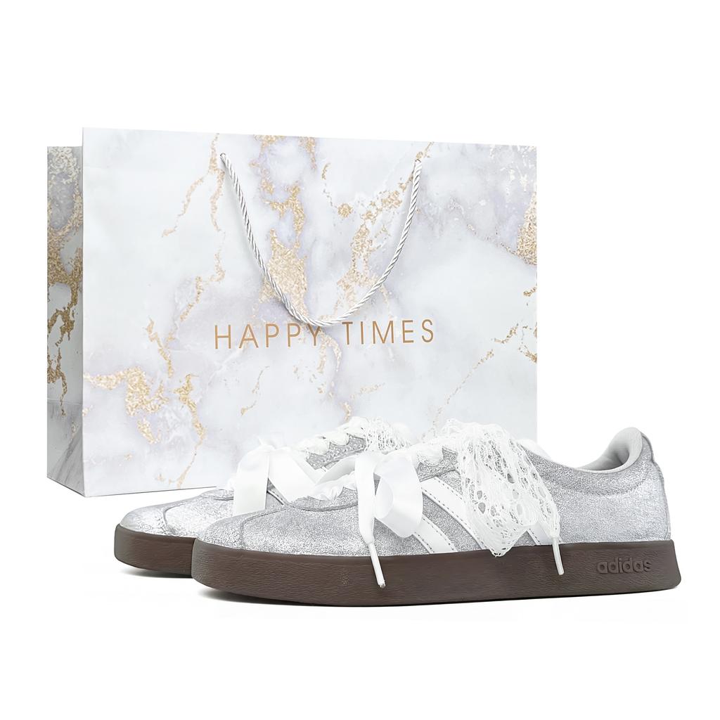 adidas VL COURT 2.0 Sweet Silver Whisper, Special Shopping Bag Lightweight Low Top Skateboard Shoes Unisex Silver White JS3003(Team920-BOX)