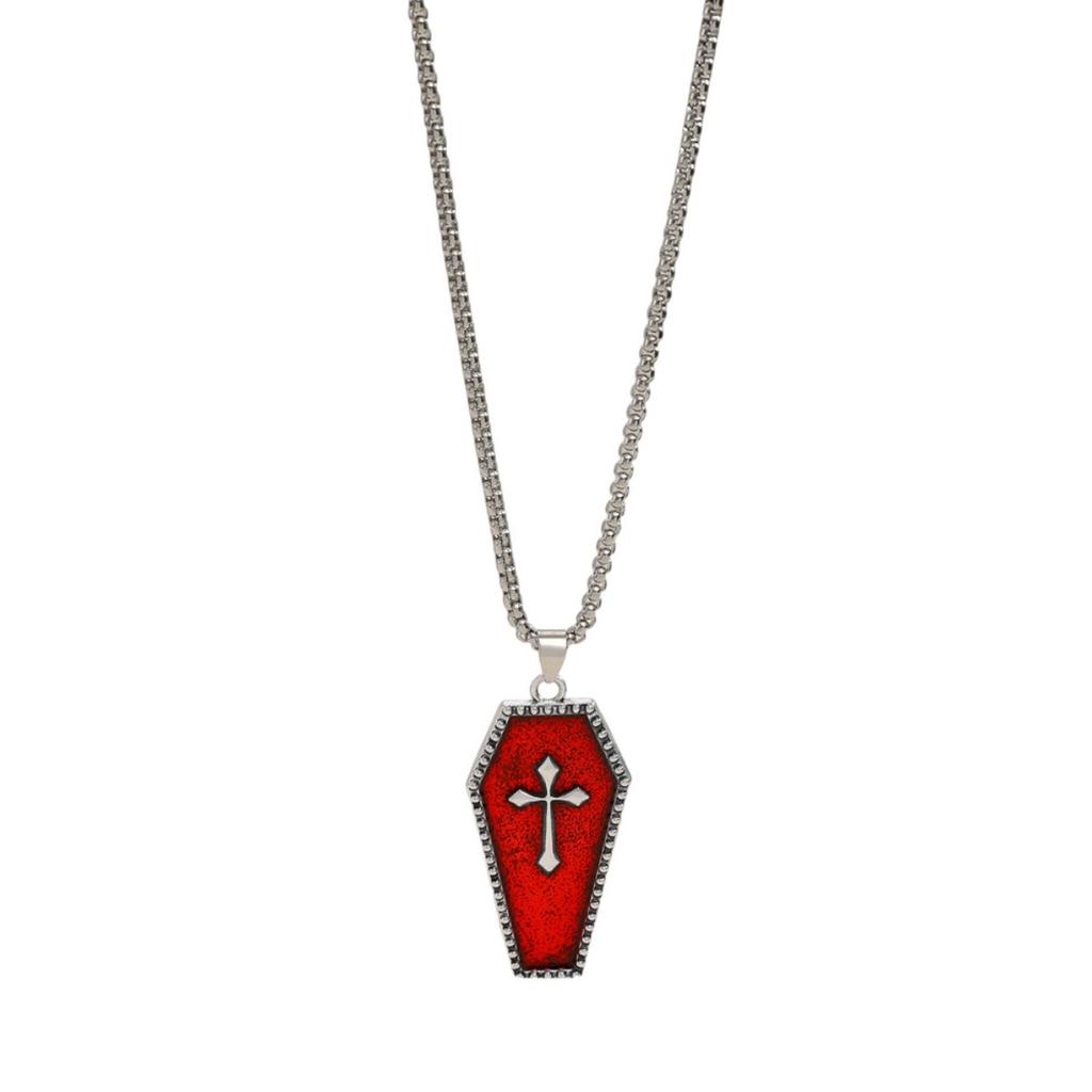 Coffin Cross Pendant Box Chain Necklace for Women