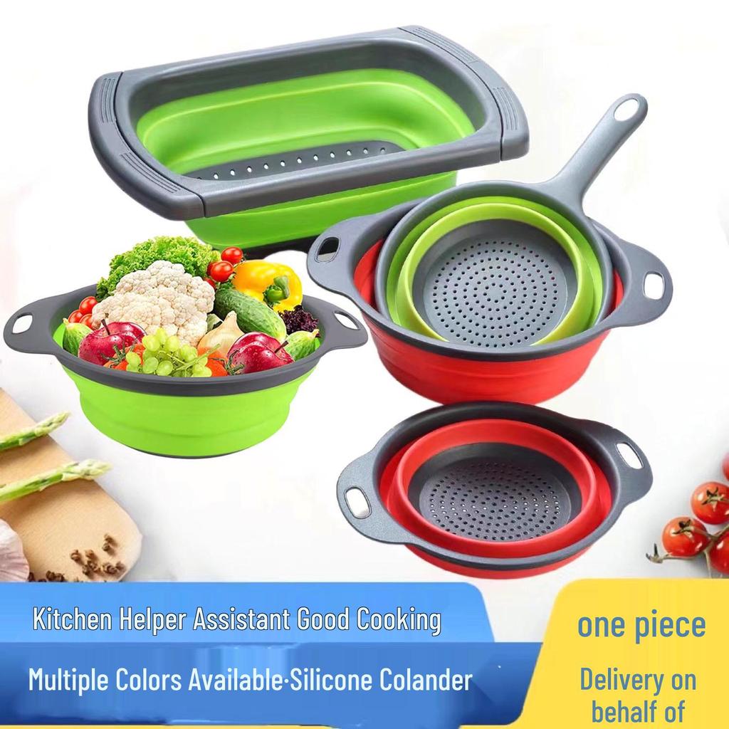 Foldable Silicone Colander Set: Easy-to-Store Round Kitchen Drain Baskets