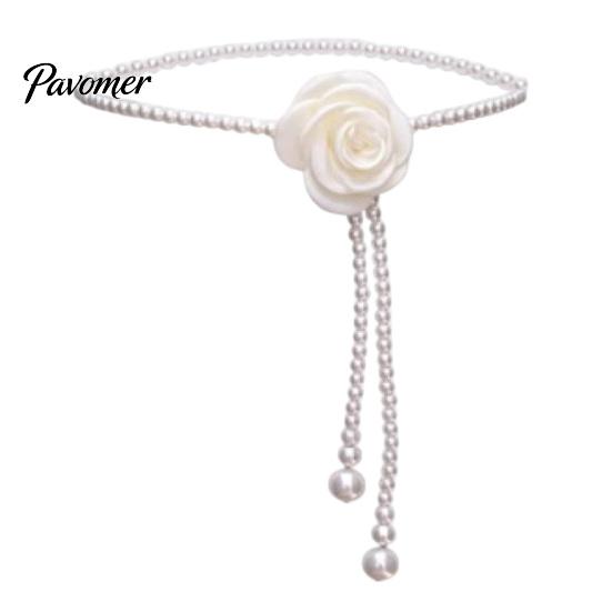 Elegant Flower Waistband Camellia & Faux Pearl Waist Belt for Women, Adjustable Belt, Accessory Chain, Wedding Dress Bridal Party Daily Wear Fashion