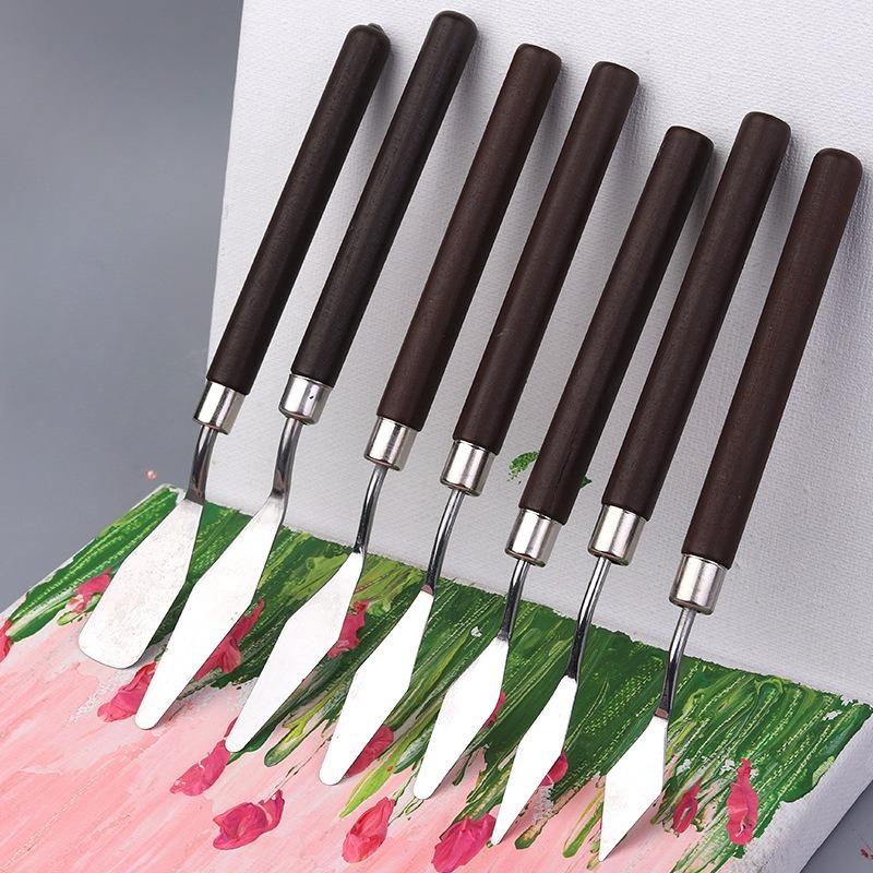 Set di 7 Coltelli per Pittura ad Olio e Acrilico, Spatola in Acciaio Inossidabile, Coltello per Mescolare i Colori, Strumento Raschietto per Mescolare l'Arte