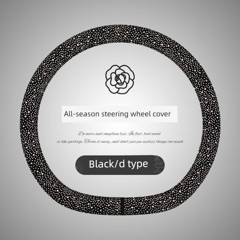 

Diamond-Encrusted Four-Season Universal Car Steering Wheel Cover for Women, Cute Trendy Brand D-Type Modified Handle Cover, 2024 New Model Black [D Shape]