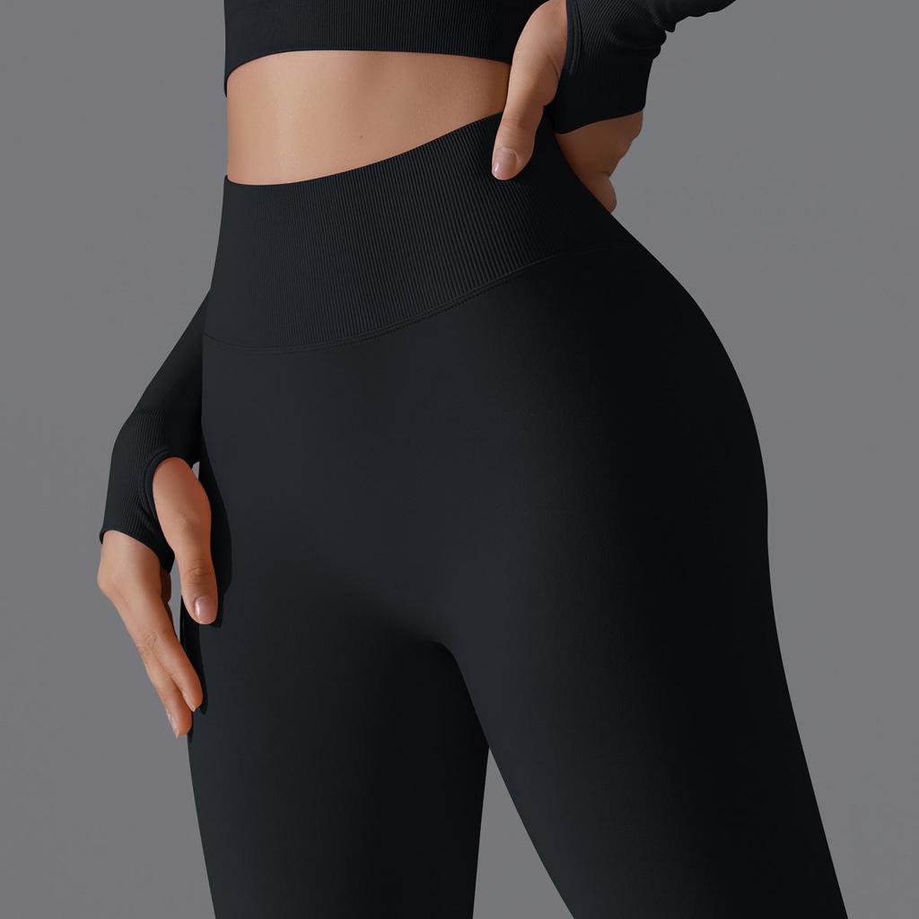 Nahtlose High-Waist Yoga-Hose mit Po-Lifting für Damen - Unifarbene Fitness- und Laufbekleidung