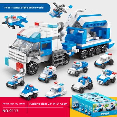 Police Building Blocks 10 In 1 Police Car Aircraft Tank Warship Fire Truck Engineering Car Robot Boy Toy Children's Gift