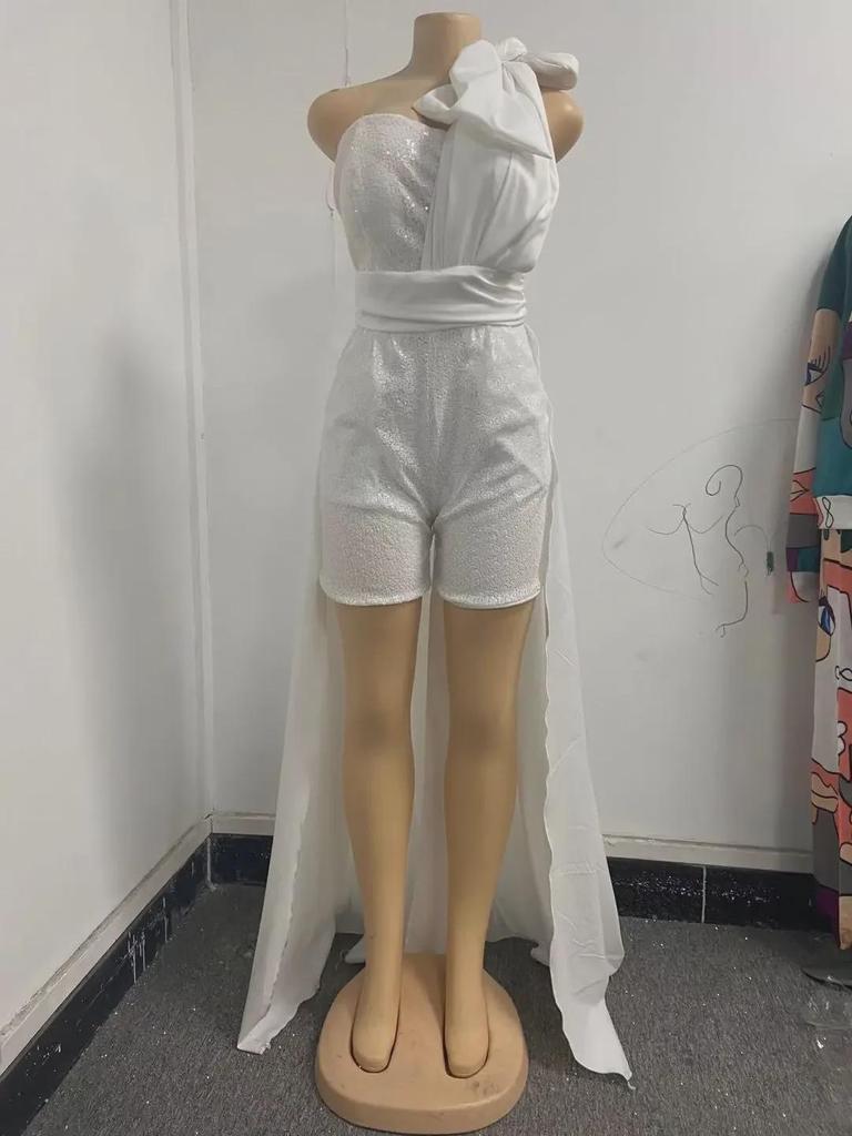 2025 Spring Women's Slim White V-neck Lace Tube Mini Dress